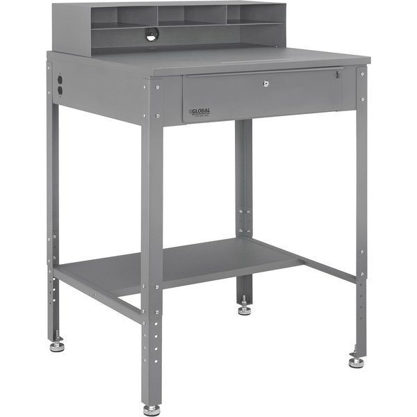 Global Industrial Flat Top Shop Desk w Pigeonhole Compartments, 34-1/2W x 30D, Gray 319392